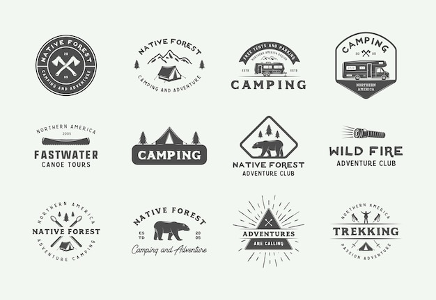 Set of vintage camping outdoor and adventure logos badges labels emblems marks