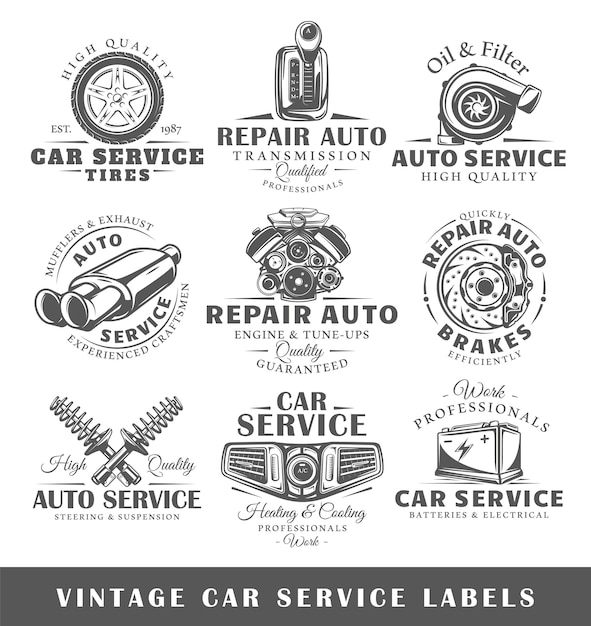 Vector set of vintage car service labels