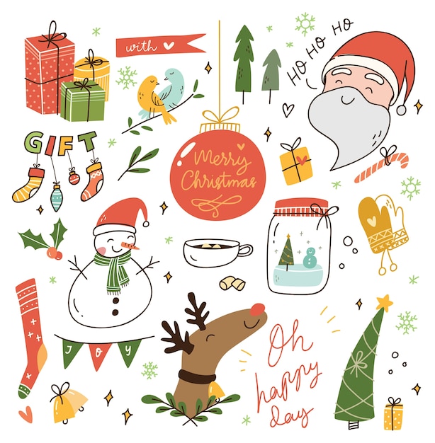 Set of vintage christmas doodle