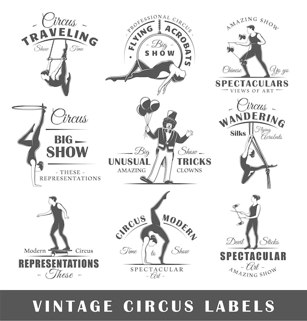 Set of vintage circus labels