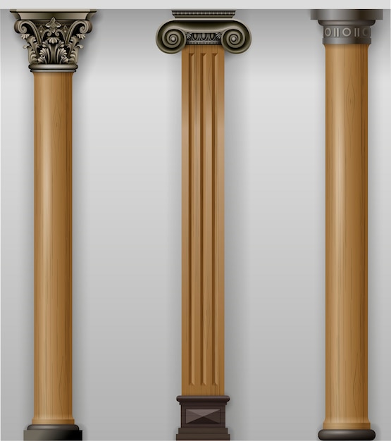 Set vintage classic wood carved columns on wall