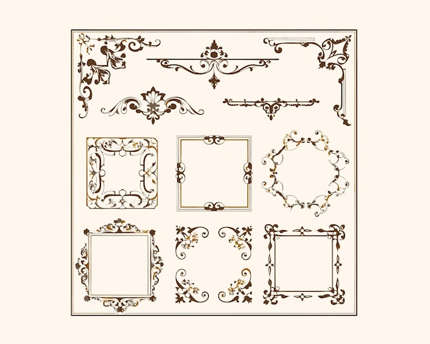 set of vintage corner frames borders isolated on a plain ai