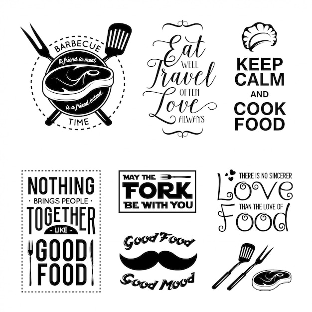 Set of vintage food related typographic quotes