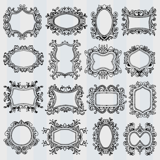 Set of vintage frames. Retro decorative borders