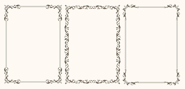 Vector set of vintage frames with leaves and curls