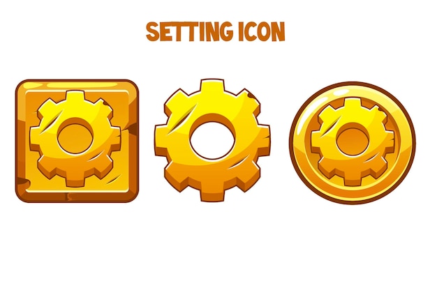 Set of vintage golden gear icons for a game