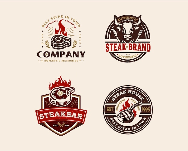 set vintage grill meat steak shop logo template for business company