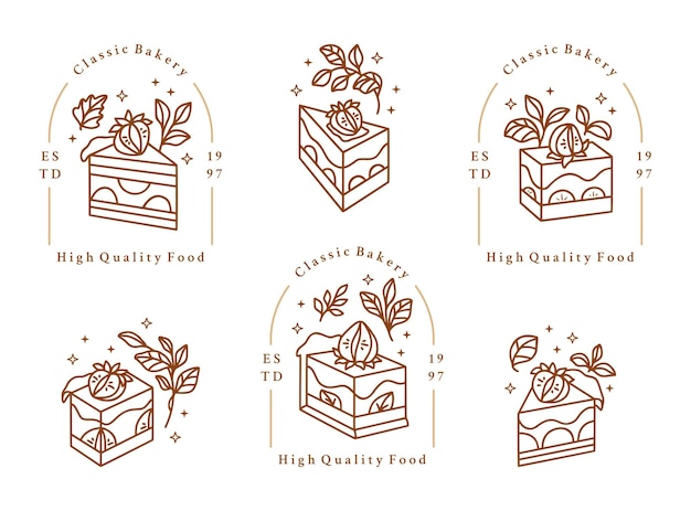 Set of vintage hand drawn cake, pastry, bakery logo elements