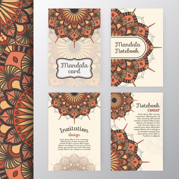 Vector set of vintage invitation and background design with mandala