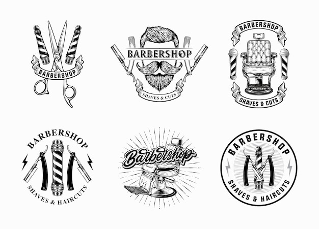 Set of vintage labels illustration for barbershop Vector badge logo design concept