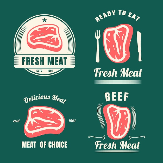 Set of vintage logo with fresh meat grill