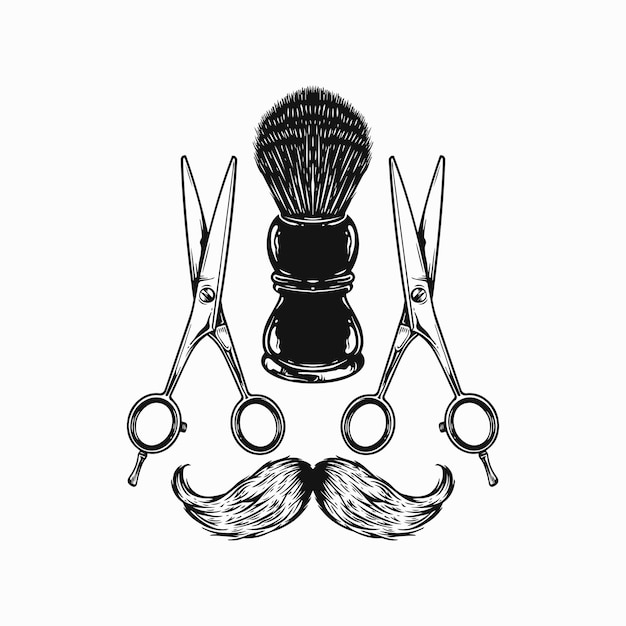 Set of vintage monochrome element barbershop Vector logo design concept