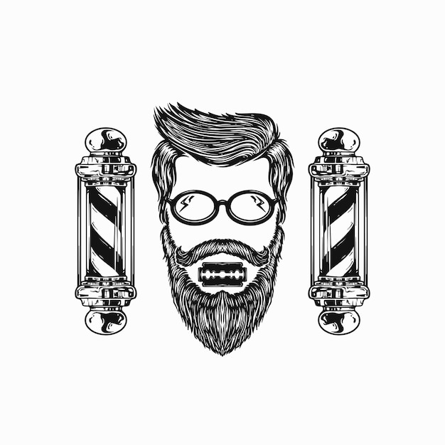 Set of vintage monochrome element barbershop Vector logo design concept