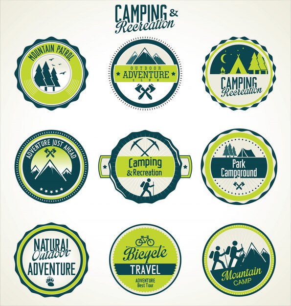 Vector set of vintage outdoor camp badges