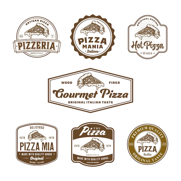 Set of vintage pizza logo with retro pizza illustration