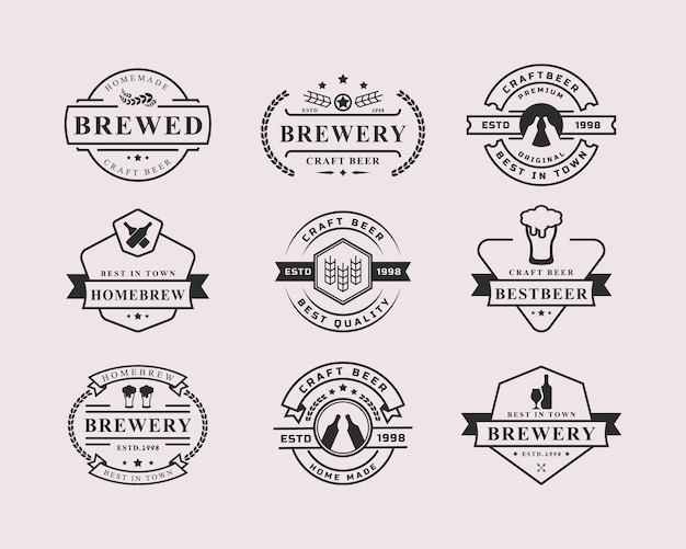 Vector set of vintage retro badge craft beer brewery labels and design logo element