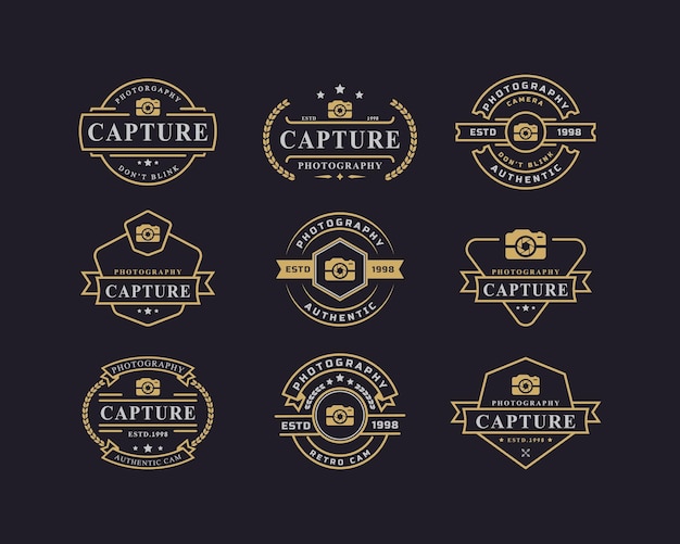 Set of Vintage Retro Badge for Photography Logo with Camera Logo Emblem Design Symbol