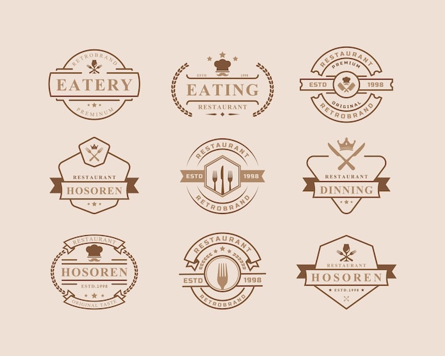 Set of Vintage Retro Badge Restaurant and Cafe icons Fast Food Logo Design Silhouettes