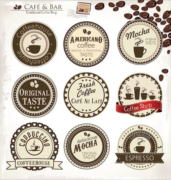 Set Of Vintage Retro Coffee Labels