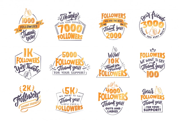 Set of vintage, retro Social media labels and likes stickers