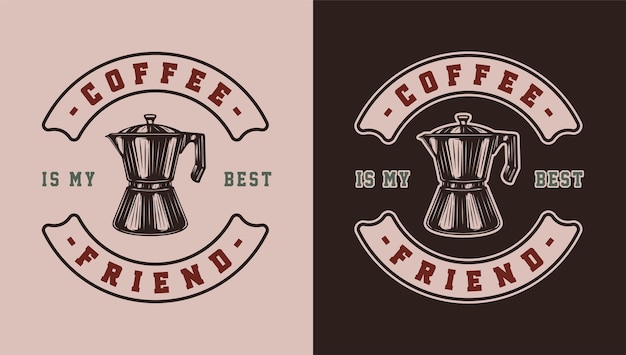 Set of vintage retro style coffee emblems logos badges Can be used like poster or print Monochrome