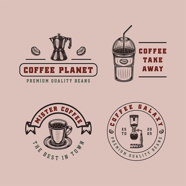 Set of vintage retro style coffee emblems logos badges Can be used like poster or print