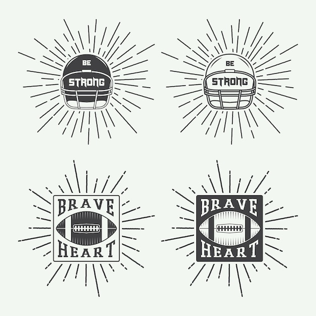 Set of vintage rugby and american football labels, emblems and logo. Vector illustration