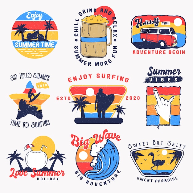 Set of vintage summer badges, labels, emblem and logo