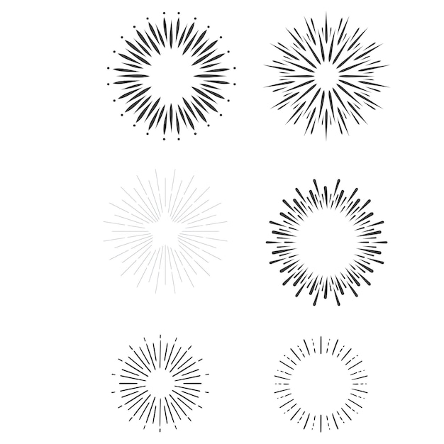 Vector set of vintage sunbursts in different shapes trendy hand drawn retro bursting rays design elements