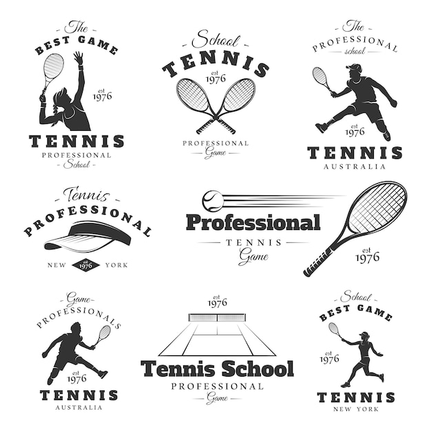 Set of vintage tennis labels. Posters, stamps, banners and design elements.