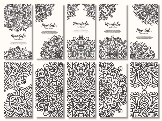 Vector set of vintage wedding invitation card with floral mandala design, mandala wedding invitation