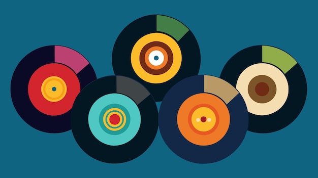 A set of vinyl record magnets each with a different album cover image vector illustration