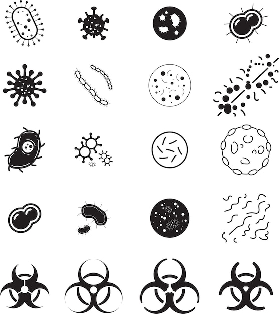 Set of virus bacteria biology infection and biohazard vector icons