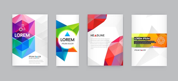 Set of Visual identity with letter logo elements polygonal style Letterhead and geometric triangular design style brochure cover template mockups for business with Fictitious names