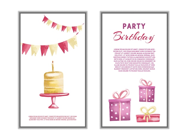 Set of watercolor birthday greetings card design Vector illustration