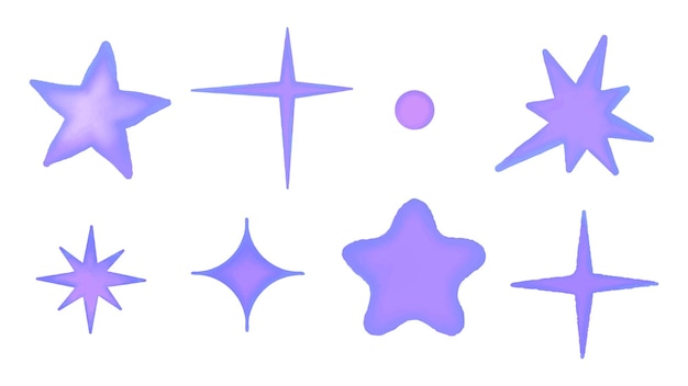 Set of watercolor blue stars on a white background