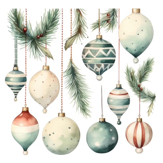 Set of watercolor christmas elements