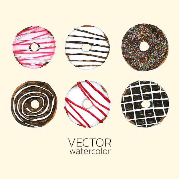 Set of watercolor Donuts.