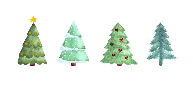 Set of watercolor drawn christmas trees