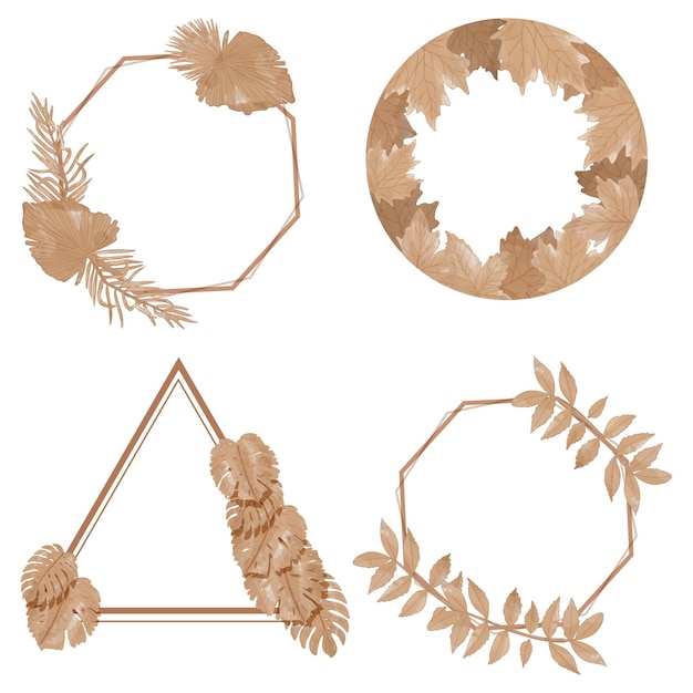 Set of Watercolor Dried Flower Frame Brown flora clipart