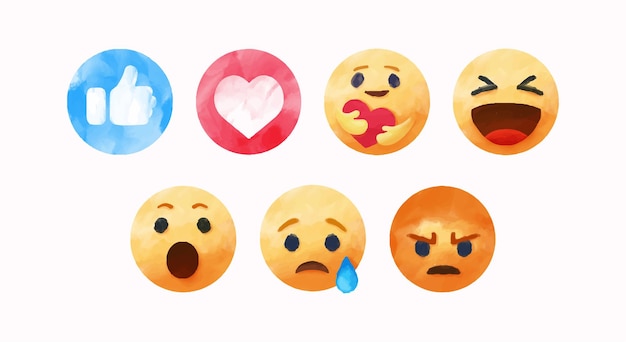 Set of watercolor emoji facebook icon