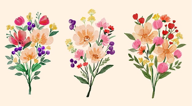 set of Watercolor Floral Bouquet