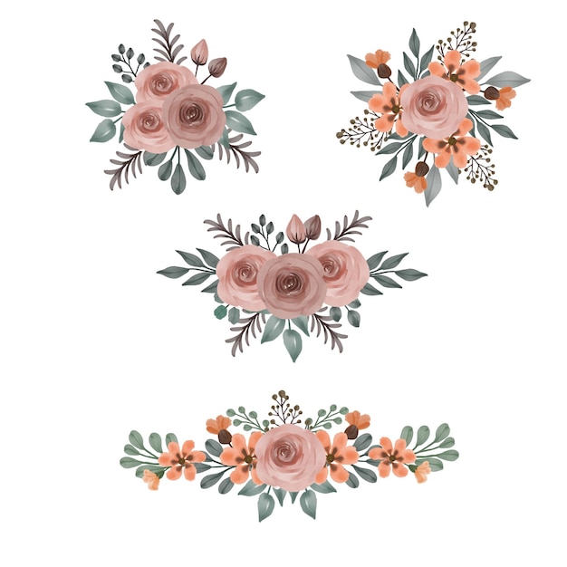 Set of watercolor floral frame bouquets