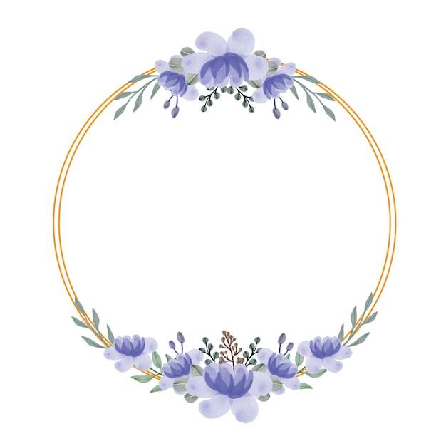 set watercolor floral of purple in circle gold frame