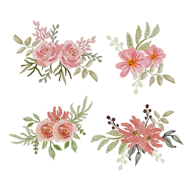 a set of watercolor flower arrangement