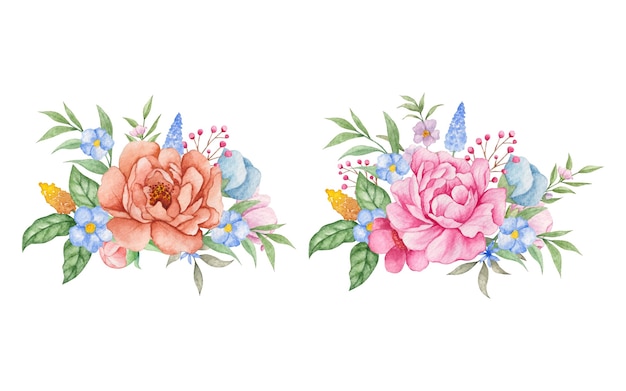 Set of watercolor flower bouquet collection