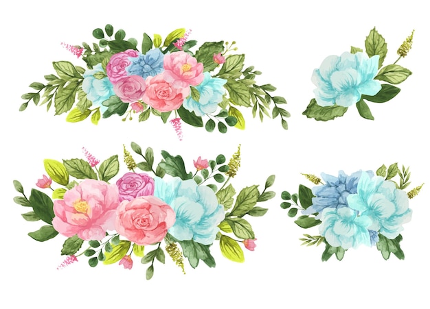 Set of watercolor flower bouquets of roses