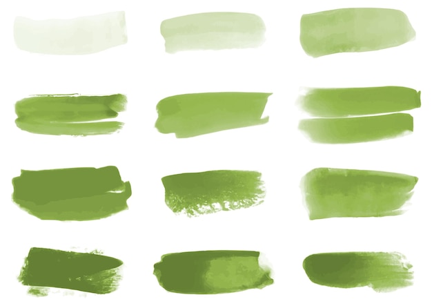 Set of watercolor green brush stroke