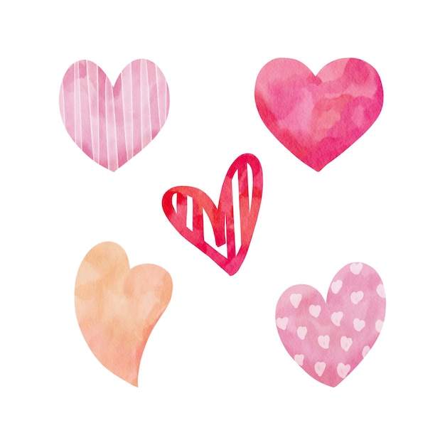 Set of Watercolor Hearts Valentine Hearts Hand Painting Style Vector