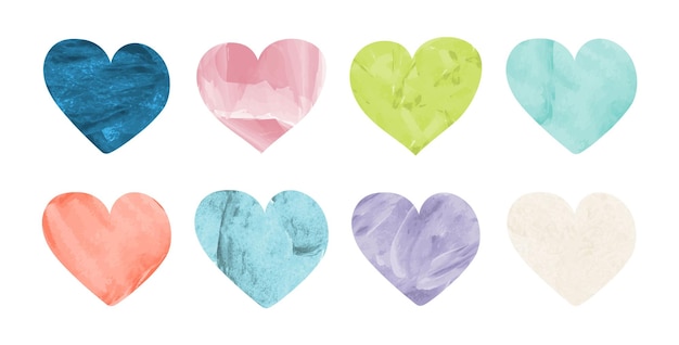 A set of watercolor hearts